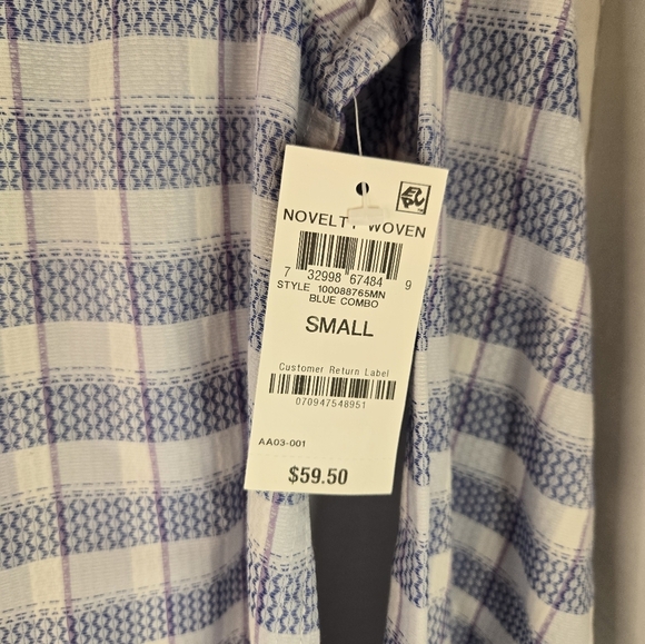 Tasso Elba Mens Button Up Shirt Blue Check Small Textured New - Picture 2 of 7